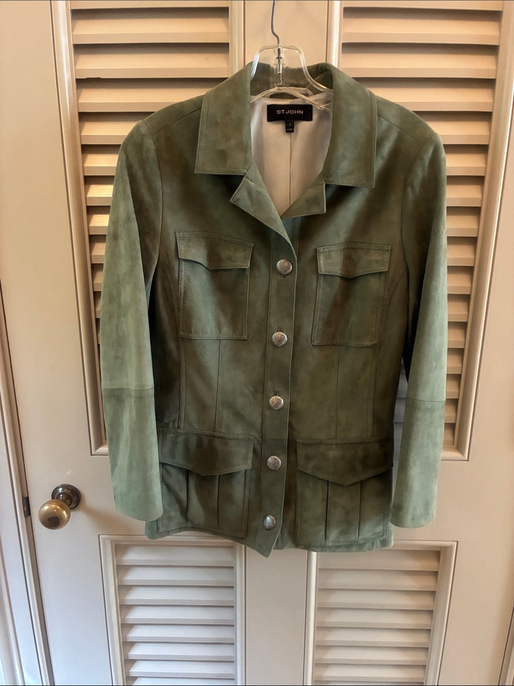 St. John Olive Suede Utility Jacket with Front Pockets